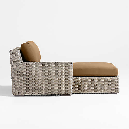 Abaco All-Weather Wicker Left-Arm Outdoor Chaise Lounge with Cast Teak Sunbrella ® Cushions