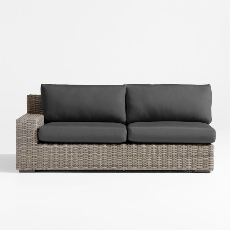 Abaco Grey Resin Wicker Left-Arm Outdoor Sofa with Charcoal Sunbrella ® Cushions