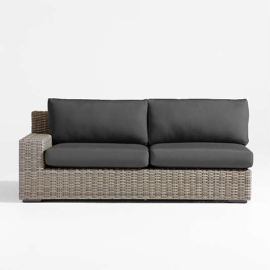 Abaco Grey Resin Wicker Left-Arm Outdoor Sofa with Charcoal Sunbrella ® Cushions