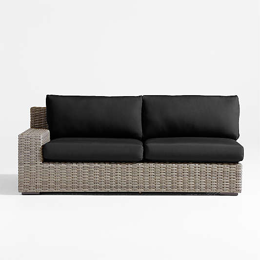 Abaco Resin Wicker Left-Arm Outdoor Sofa with Canvas Black Sunbrella ® Cushions
