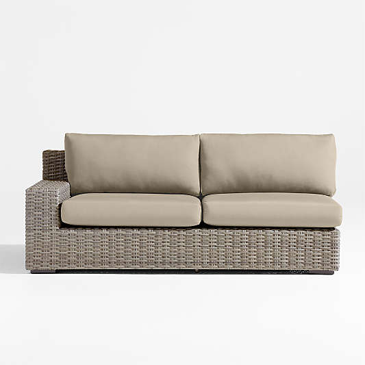 Abaco Resin Wicker Left-Arm Outdoor Sofa with Canvas Flax Sunbrella ® Cushions