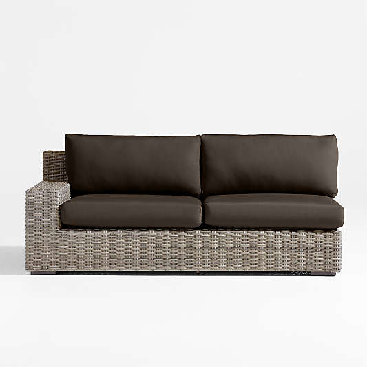 Abaco Resin Wicker Left-Arm Outdoor Sofa with Canvas Java Sunbrella ® Cushions