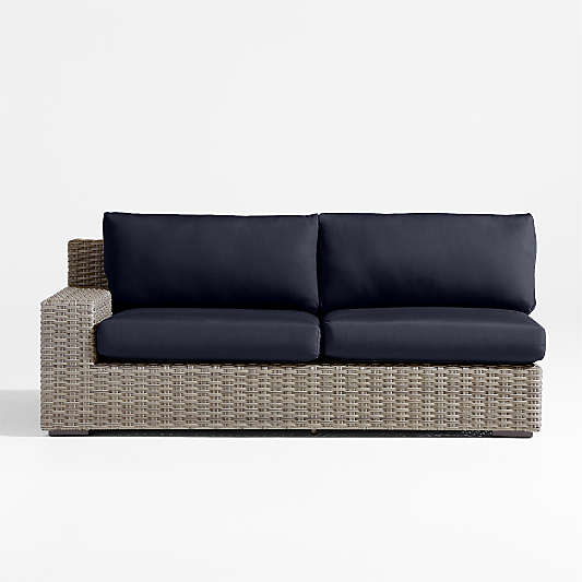 Abaco Resin Wicker Left-Arm Outdoor Sofa with Canvas Navy Sunbrella ® Cushions