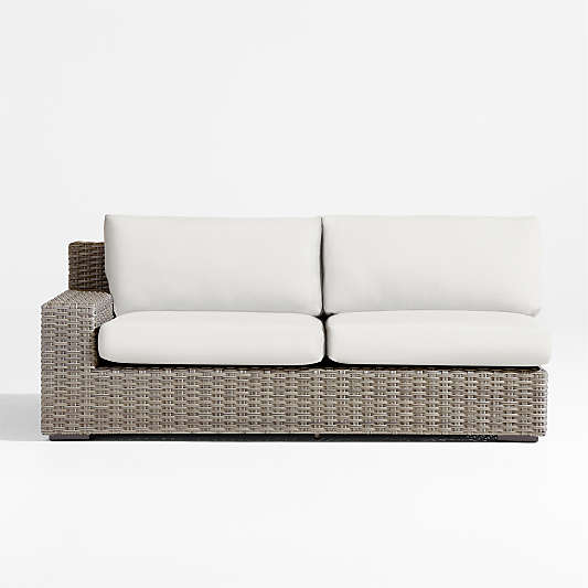 Abaco Resin Wicker Left-Arm Outdoor Sofa with Canvas White Sunbrella ® Cushions