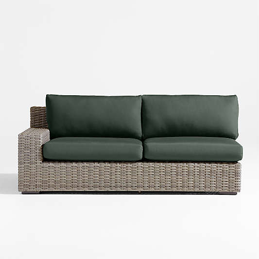 Abaco Resin Wicker Left-Arm Outdoor Sofa with Cast Ivy Sunbrella ® Cushions