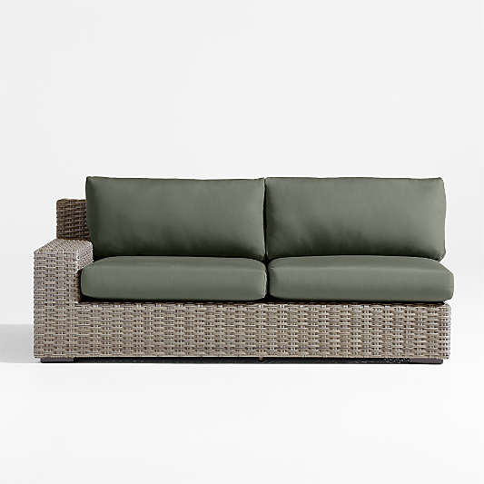 Abaco Resin Wicker Left-Arm Outdoor Sofa with Cast Sage Sunbrella ® Cushions