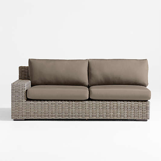 Abaco Resin Wicker Left-Arm Outdoor Sofa with Cast Shale Sunbrella ® Cushions