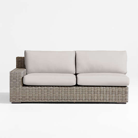 Abaco Resin Wicker Left-Arm Outdoor Sofa with Cast Silver Sunbrella ® Cushions