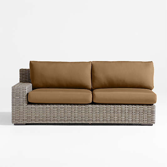 Abaco Resin Wicker Left-Arm Outdoor Sofa with Cast Teak Sunbrella ® Cushions