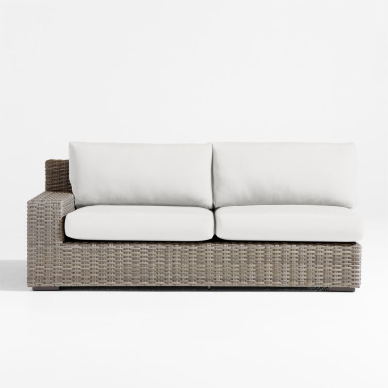 Abaco Grey Resin Wicker Left-Arm Outdoor Sofa with White Sand Sunbrella ® Cushions