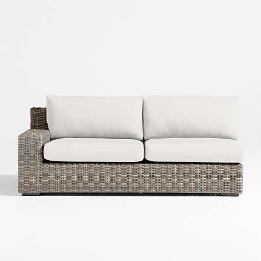 Abaco Grey Resin Wicker Left-Arm Outdoor Sofa with White Sand Sunbrella ® Cushions