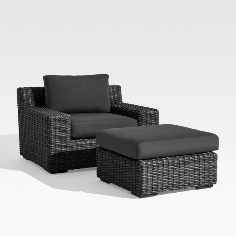 Abaco Resin Wicker Charcoal Grey Outdoor Ottoman with Charcoal Sunbrella Cushion + Reviews