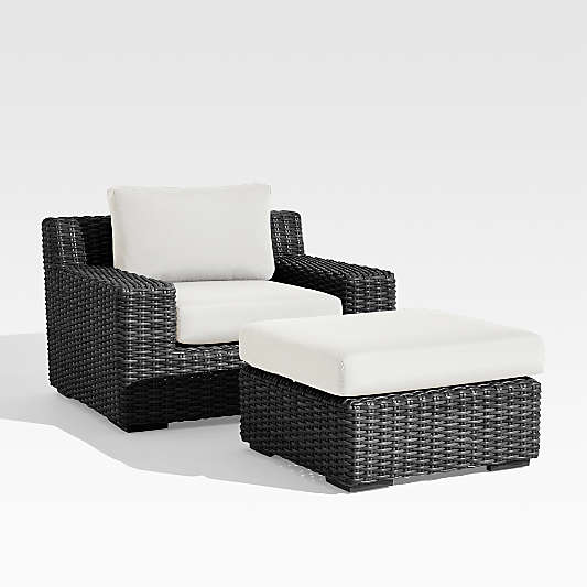 Abaco Resin Wicker Charcoal Grey Outdoor Ottoman with Natural Sunbrella ® Cushion