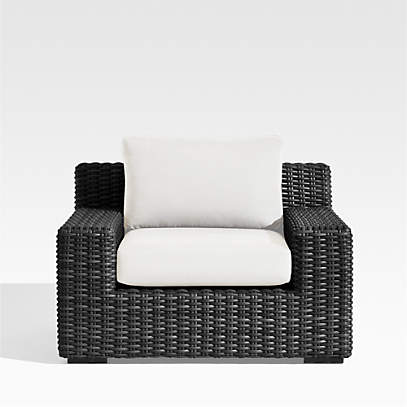 Charcoal Gray Striped Lumbar Pillow on Wood and Wicker Accent Chair -  Transitional - Living Room