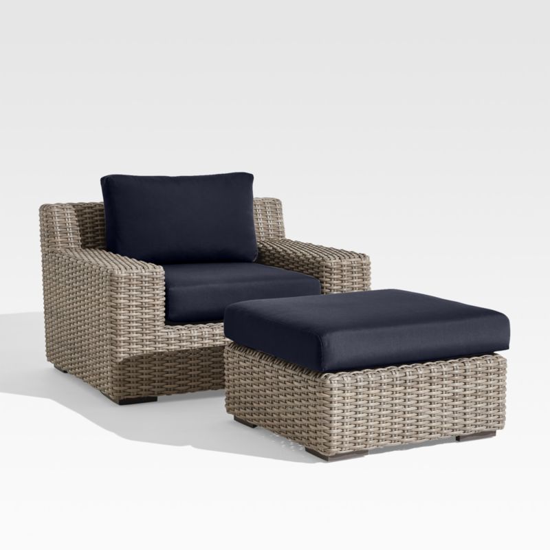 Abaco Resin Wicker Outdoor Lounge Chair with Canvas Navy Sunbrella ® Cushions