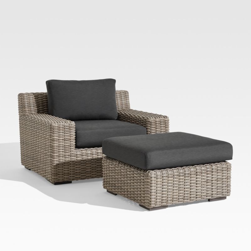 Abaco Resin Wicker Outdoor Ottoman with Charcoal Sunbrella ® Cushion