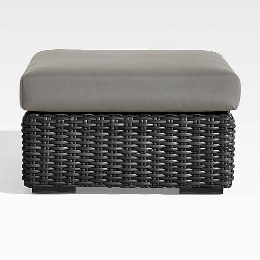 Abaco Resin Wicker Charcoal Grey Outdoor Ottoman with Graphite Sunbrella ® Cushion