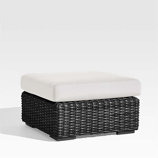 Abaco Resin Wicker Charcoal Grey Outdoor Ottoman with White Sand Sunbrella ® Cushion