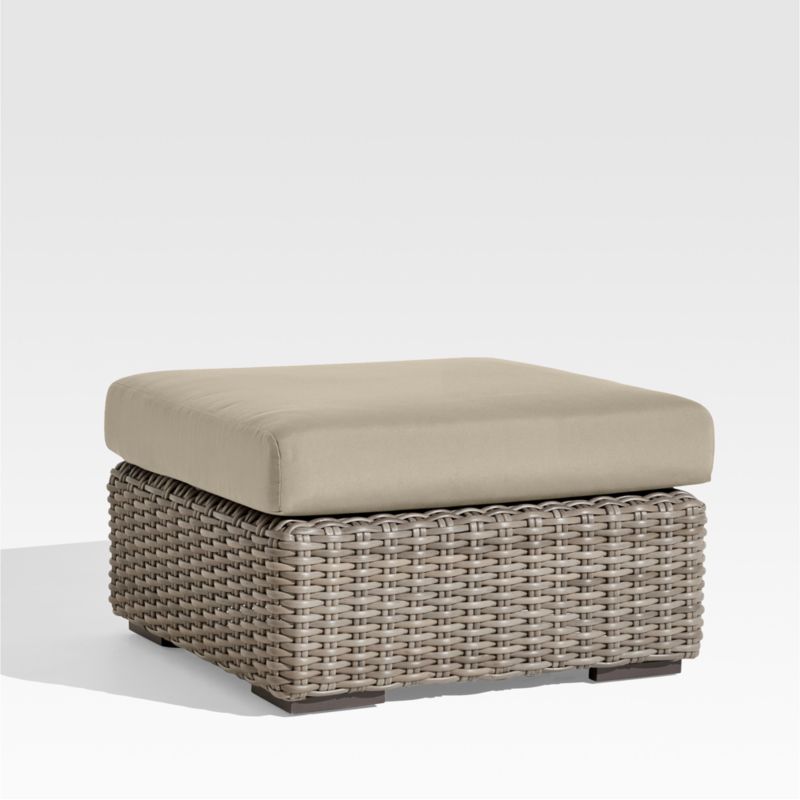 Abaco Resin Wicker Outdoor Ottoman with Canvas Flax Sunbrella ® Cushion