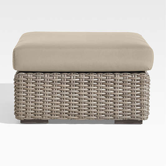 Abaco All-Weather Wicker Outdoor Ottoman with Canvas Flax Sunbrella ® Cushion