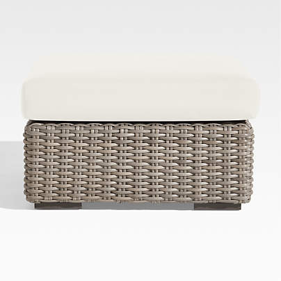 Abaco All-Weather Wicker Outdoor Ottoman with Canvas Natural Sunbrella ® Cushion