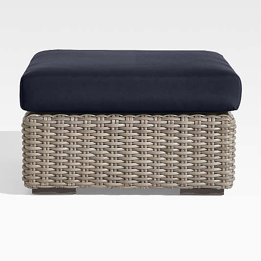 Abaco Resin Wicker Outdoor Ottoman with Canvas Navy Sunbrella ® Cushion