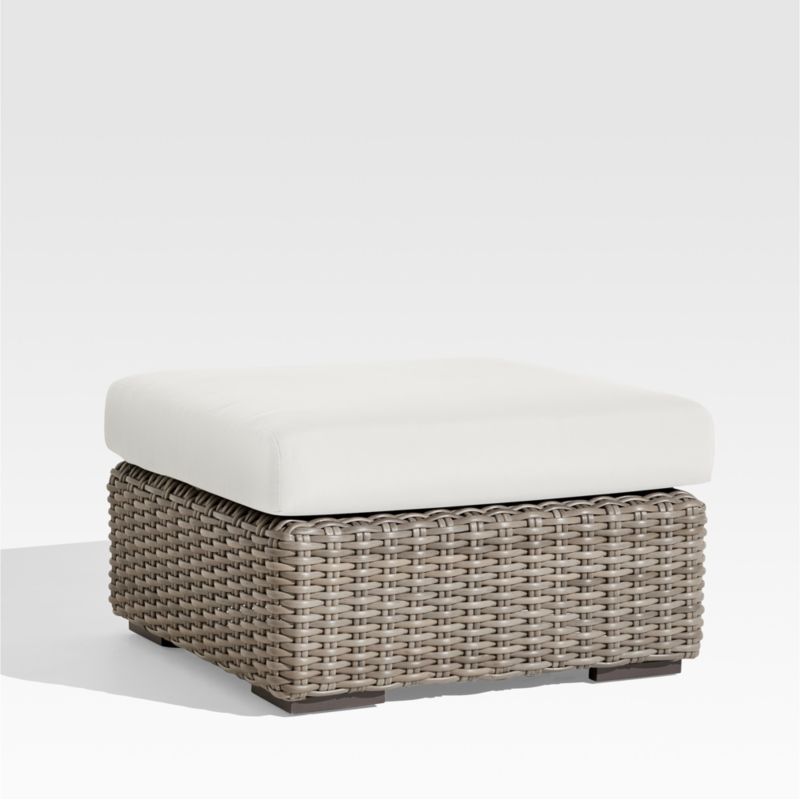 Abaco Resin Wicker Outdoor Ottoman with Canvas White Sunbrella ® Cushion