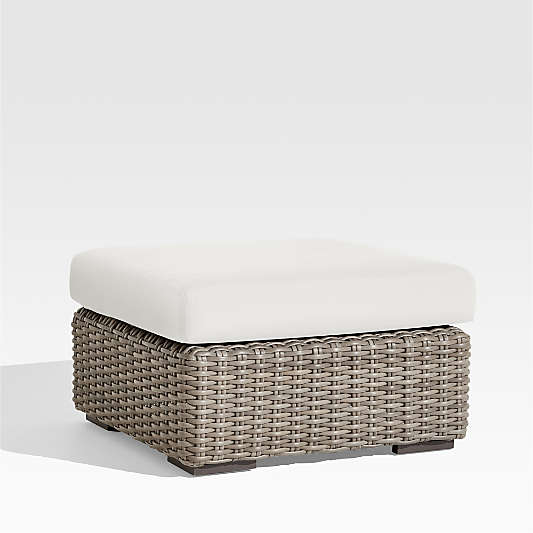 Abaco All-Weather Wicker Outdoor Ottoman with Canvas White Sunbrella ® Cushion