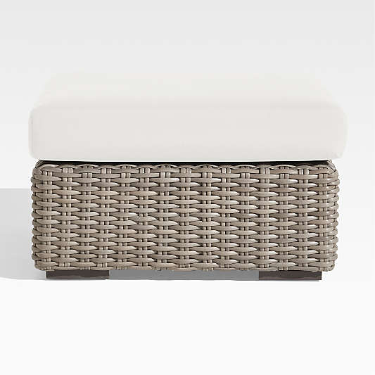 Abaco All-Weather Wicker Outdoor Ottoman with Canvas White Sunbrella ® Cushion