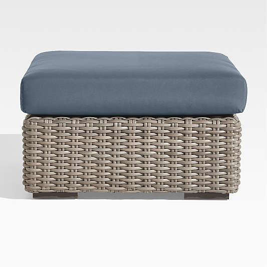 Abaco Resin Wicker Outdoor Ottoman with Cast Harbor Sunbrella ® Cushion