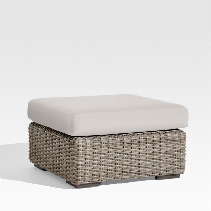 Abaco Resin Wicker Outdoor Ottoman with Cast Silver Sunbrella ® Cushion