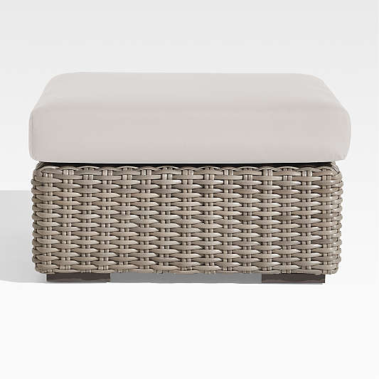 Abaco All-Weather Wicker Outdoor Ottoman with Cast Silver Sunbrella ® Cushion