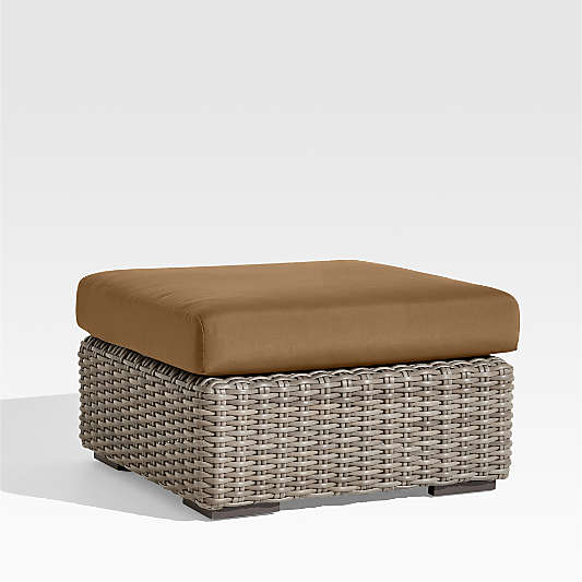 Abaco Resin Wicker Outdoor Ottoman with Cast Teak Sunbrella ® Cushion