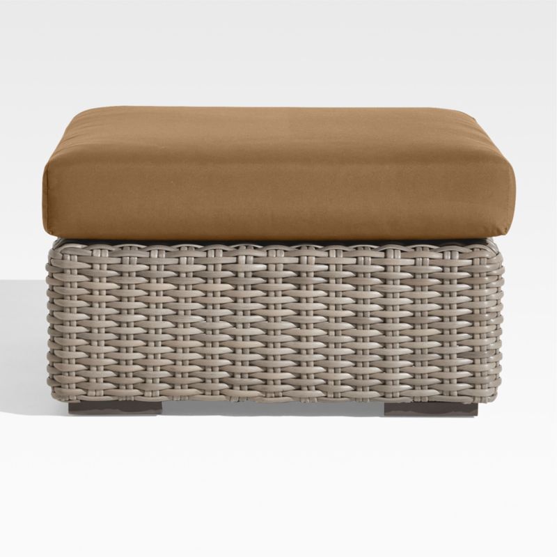 Viewing product image Abaco Resin Wicker Outdoor Ottoman with Cast Teak Sunbrella ® Cushion - image 1 of 6