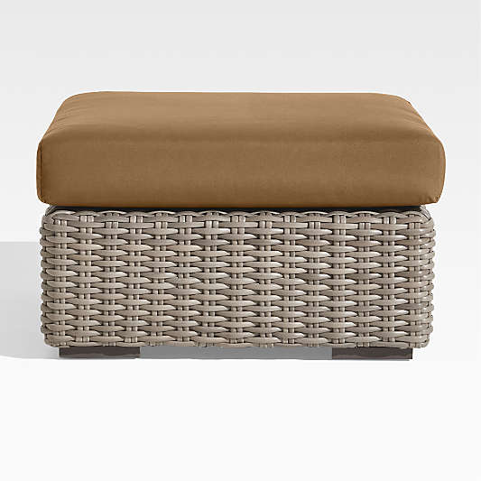 Abaco Resin Wicker Outdoor Ottoman with Cast Teak Sunbrella ® Cushion