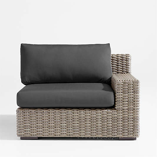 Abaco Grey Resin Wicker Right-Arm Outdoor Lounge Chair with Charcoal Sunbrella ® Cushion