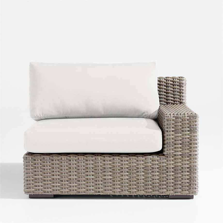 Abaco Grey Resin Wicker Right-Arm Outdoor Lounge Chair with White Sand Sunbrella ® Cushion