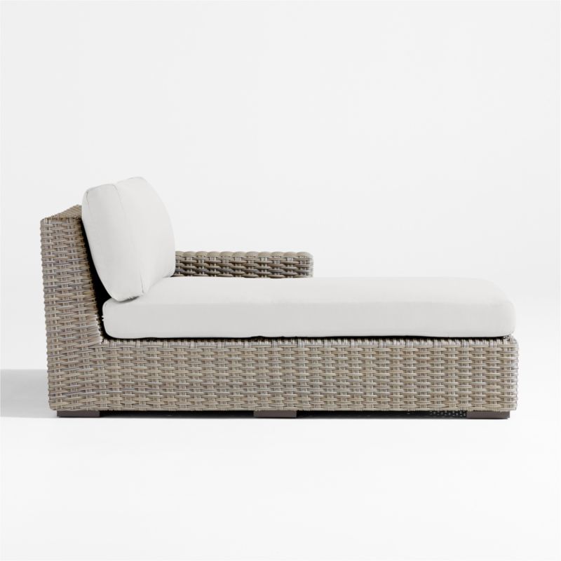 Abaco Grey Resin Wicker Right-Arm Outdoor Chaise Lounge with White Sand Sunbrella ® Cushion