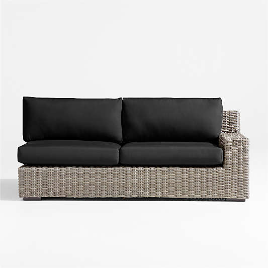 Abaco Resin Wicker Right-Arm Outdoor Sofa with Canvas Black Sunbrella ® Cushions