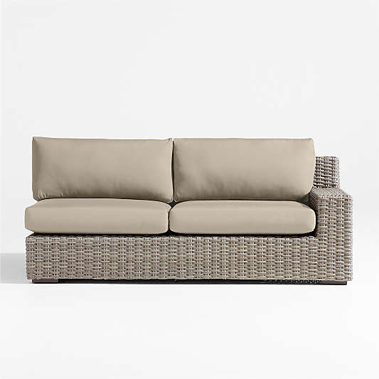 Abaco Resin Wicker Right-Arm Outdoor Sofa with Canvas Flax Sunbrella ® Cushions