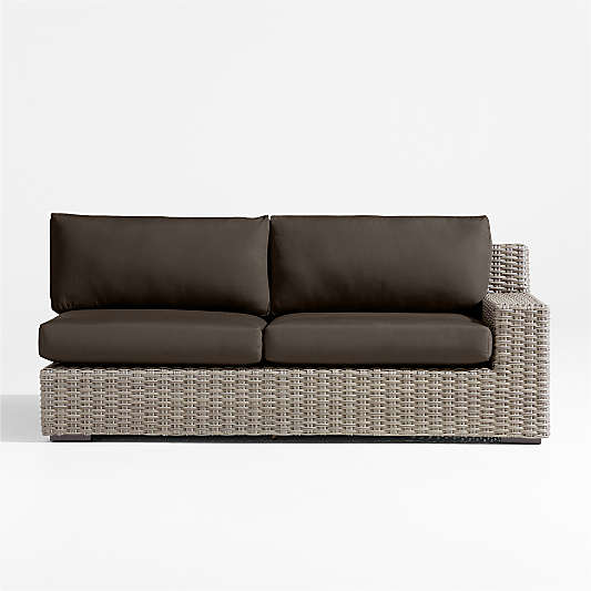 Abaco Resin Wicker Right-Arm Outdoor Sofa with Canvas Java Sunbrella ® Cushions