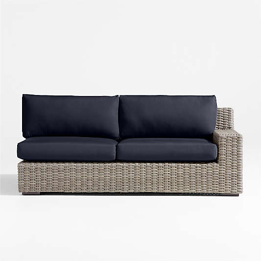 Abaco Resin Wicker Right-Arm Outdoor Sofa with Canvas Navy Sunbrella ® Cushions