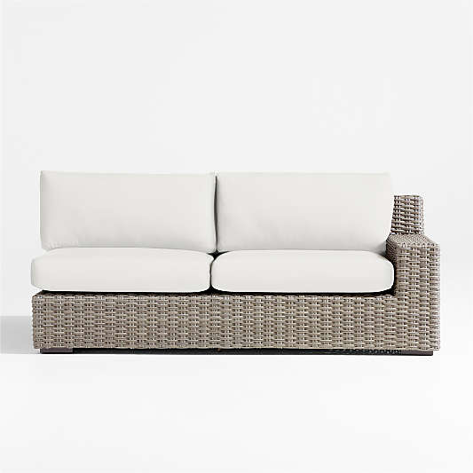 Abaco Resin Wicker Right-Arm Outdoor Sofa with Canvas White Sunbrella ® Cushions