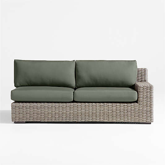 Abaco Resin Wicker Right-Arm Outdoor Sofa with Cast Sage Sunbrella ® Cushions