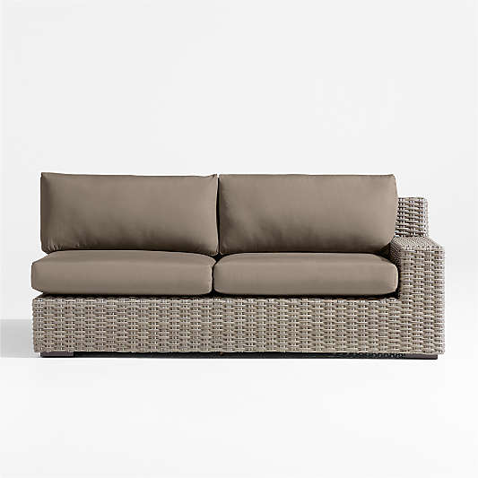 Abaco Resin Wicker Right-Arm Outdoor Sofa with Cast Shale Sunbrella ® Cushions