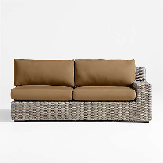 Abaco Resin Wicker Right-Arm Outdoor Sofa with Cast Teak Sunbrella ® Cushions