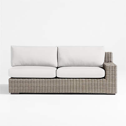 Abaco Grey Resin Wicker Right-Arm Outdoor Sofa with White Sand Sunbrella ® Cushions