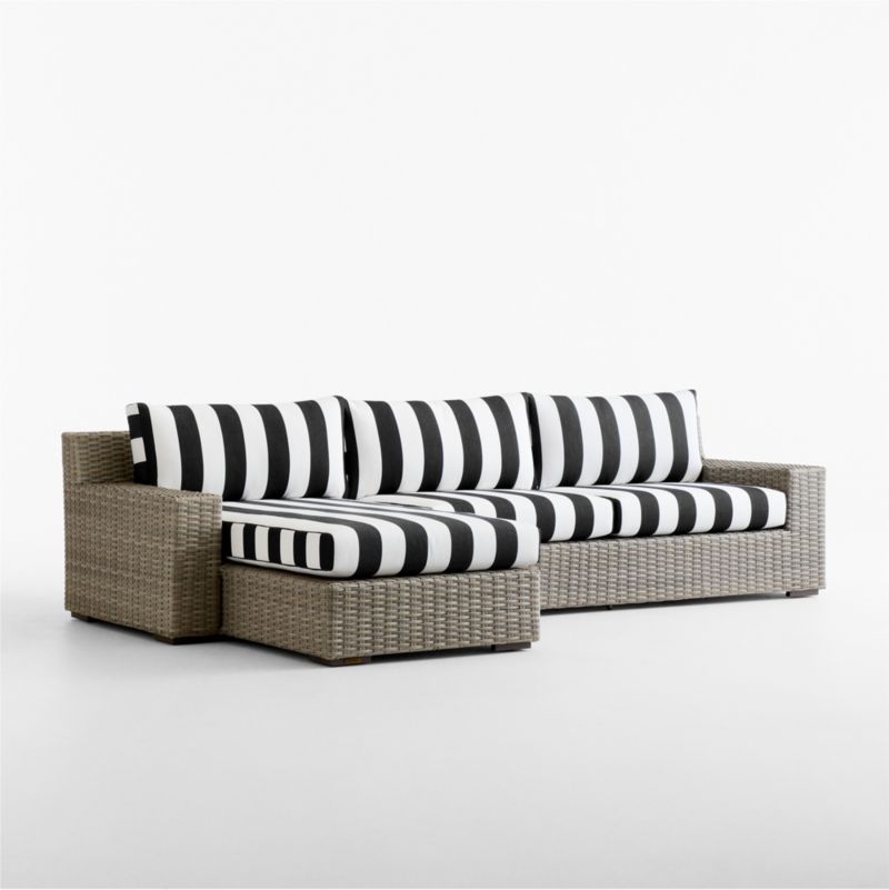Abaco Resin Wicker 2-Piece Left-Arm Chaise Outdoor Sectional Sofa with Black and White Cabana Stripe Sunbrella ® Cushions - image 9 of 11