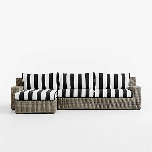 Abaco Resin Wicker 2-Piece Left-Arm Chaise Outdoor Sectional Sofa with Black and White Cabana Stripe Sunbrella ® Cushions