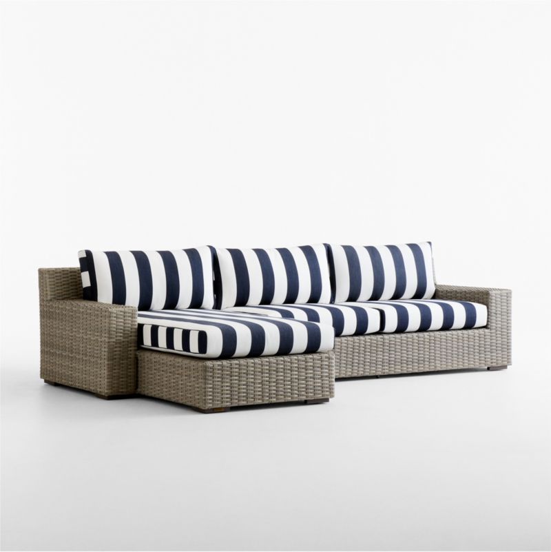 Abaco Resin Wicker 2-Piece Left-Arm Chaise Outdoor Sectional Sofa with Navy and White Cabana Stripe Sunbrella ® Cushions - image 9 of 11